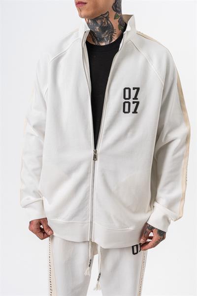 Erkek 7 Şerit Detaylı Dik Yaka Doubleface Zip Oversize Sweatshirt Ekru