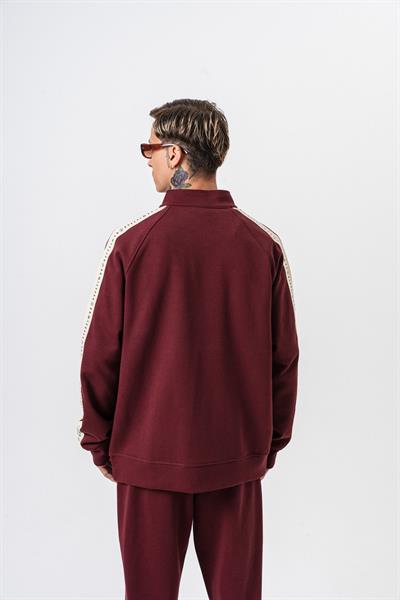 Erkek 7 Şerit Detaylı Dik Yaka Doubleface Zip Oversize Sweatshirt Bordo