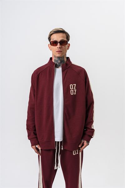 Erkek 7 Şerit Detaylı Dik Yaka Doubleface Zip Oversize Sweatshirt Bordo