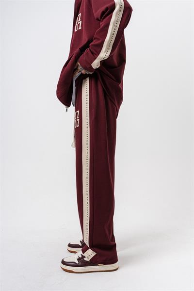 Erkek 7 Şerit Detaylı Doubleface Baggy Eşofman Altı Bordo