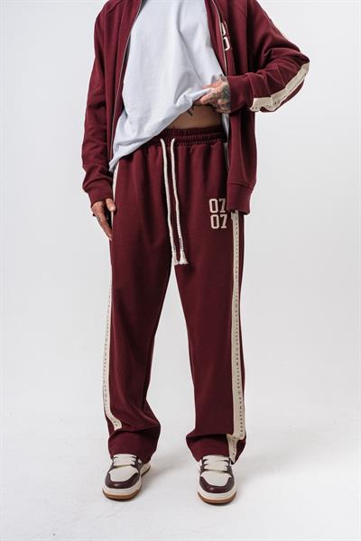 Erkek 7 Şerit Detaylı Doubleface Baggy Eşofman Altı Bordo
