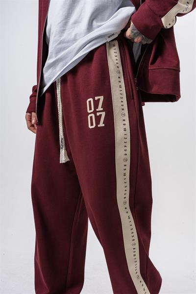 Erkek 7 Şerit Detaylı Doubleface Baggy Eşofman Altı Bordo