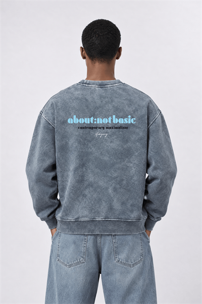 Erkek About Baskılı Yıkamalı Oversize Sweatshirt Gri