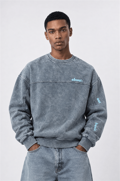 Erkek About Baskılı Yıkamalı Oversize Sweatshirt Gri