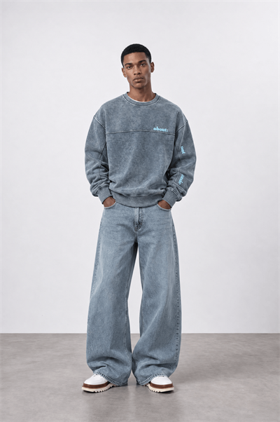 Erkek About Baskılı Yıkamalı Oversize Sweatshirt Gri