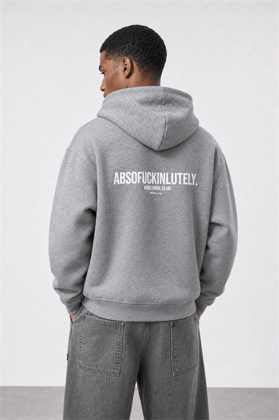 Erkek Absofuckinlutely Baskılı Oversize Hoodie Melanj