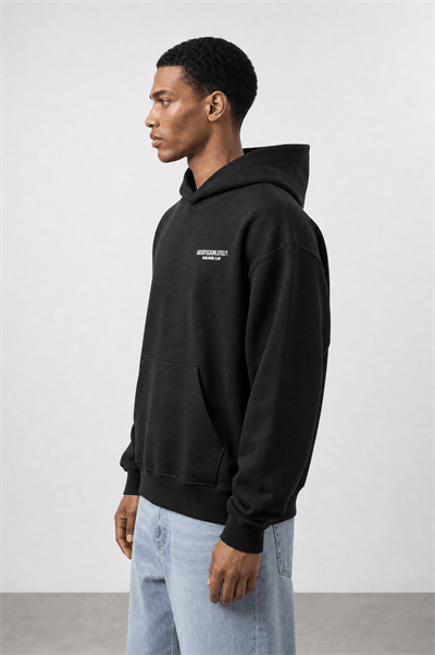 Erkek Absofuckinlutely Baskılı Oversize Hoodie Siyah