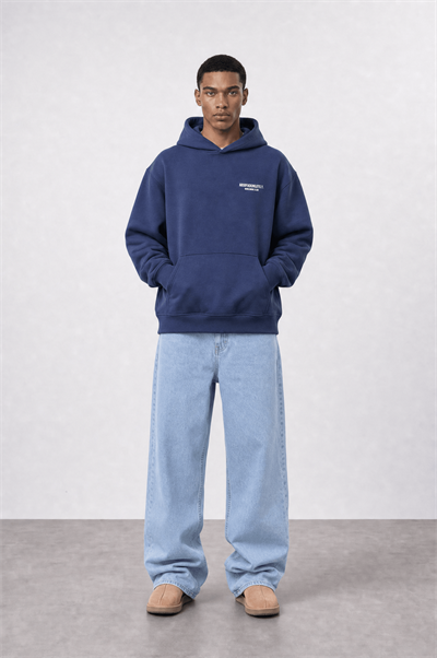 Erkek Absofuckinlutely Baskılı Oversize Hoodie Lacivert