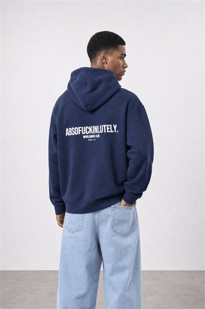 Erkek Absofuckinlutely Baskılı Oversize Hoodie Lacivert
