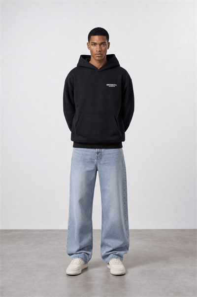 Erkek Absofuckinlutely Baskılı Oversize Hoodie Siyah