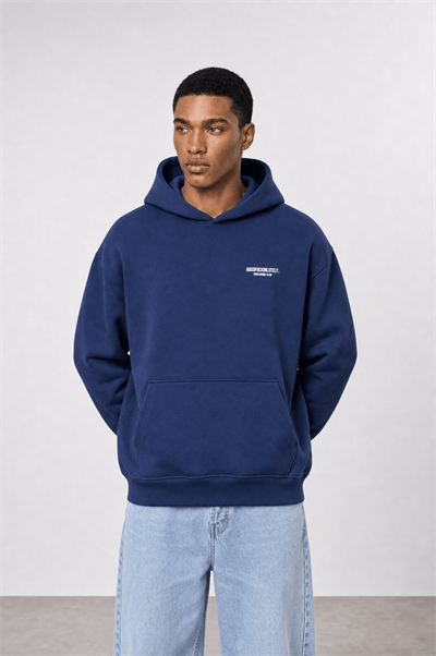 Erkek Absofuckinlutely Baskılı Oversize Hoodie Lacivert