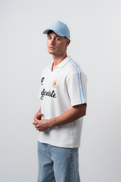 Erkek Arjantin Retro Forma T-Shirt Ekru