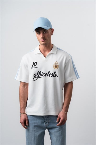 Erkek Arjantin Retro Forma T-Shirt Ekru