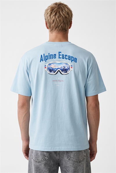 Erkek Alpine Nakışlı Oversize T-Shirt Bebe Mavi