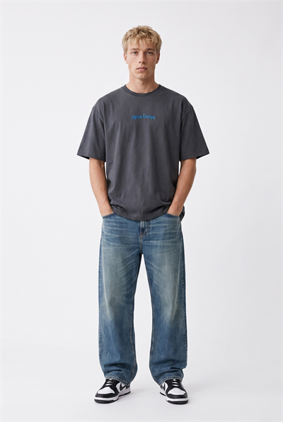 Erkek Alpine Nakışlı Oversize T-Shirt Füme