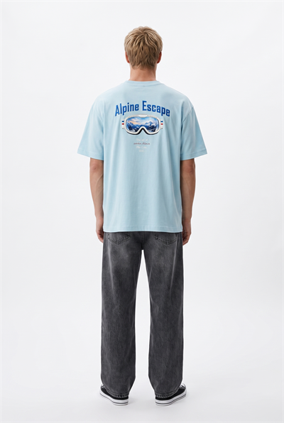 Erkek Alpine Nakışlı Oversize T-Shirt Bebe Mavi