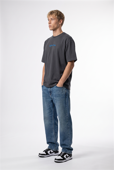 Erkek Alpine Nakışlı Oversize T-Shirt Füme