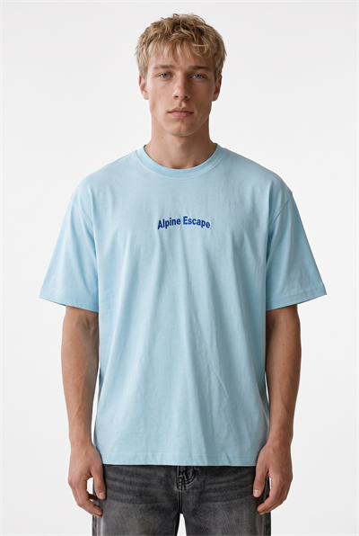 Erkek Alpine Nakışlı Oversize T-Shirt Bebe Mavi