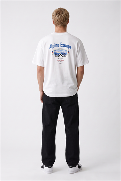 Erkek Alpine Nakışlı Oversize T-Shirt Ekru