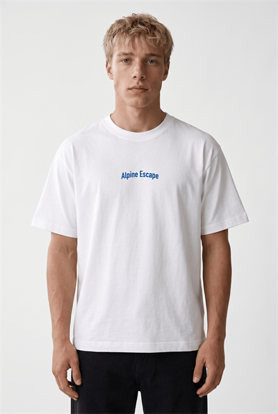 Erkek Alpine Nakışlı Oversize T-Shirt Ekru