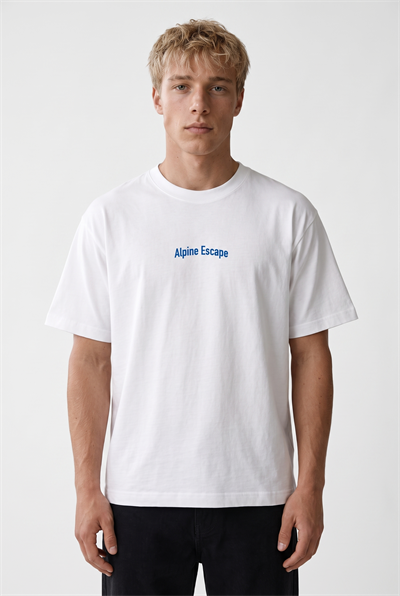 Erkek Alpine Nakışlı Oversize T-Shirt Ekru