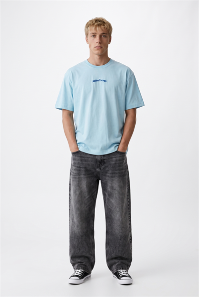 Erkek Alpine Nakışlı Oversize T-Shirt Bebe Mavi