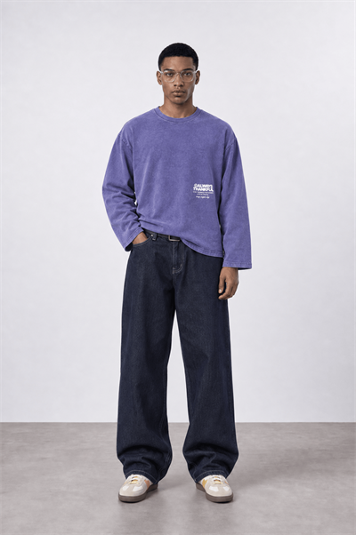 Erkek Always Baskılı Yıkamalı Oversize Long Sleeve Mor