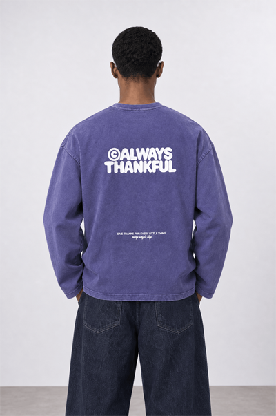 Erkek Always Baskılı Yıkamalı Oversize Long Sleeve Mor