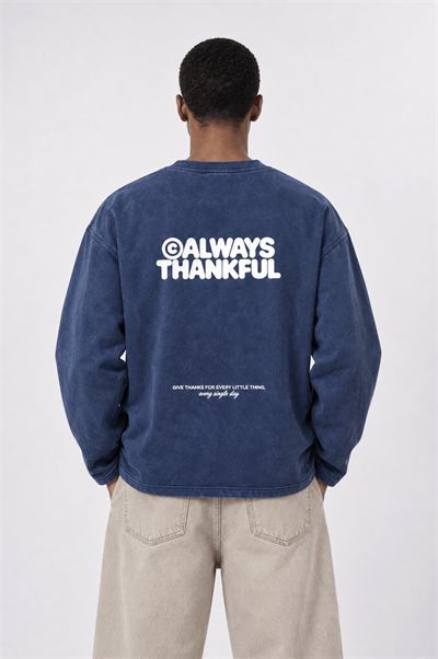 Erkek Always Baskılı Yıkamalı Oversize Long Sleeve Lacivert
