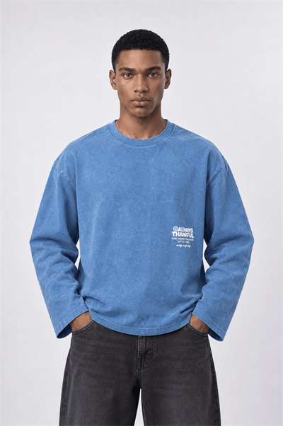 Erkek Always Baskılı Yıkamalı Oversize Long Sleeve Bebe Mavi