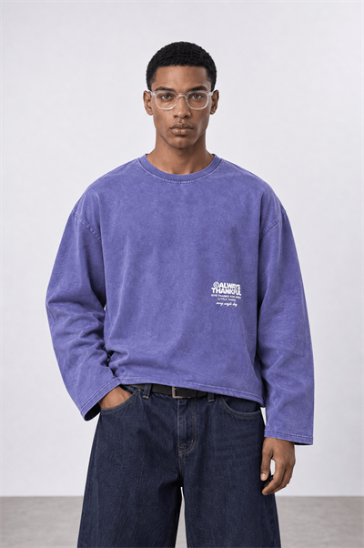 Erkek Always Baskılı Yıkamalı Oversize Long Sleeve Mor