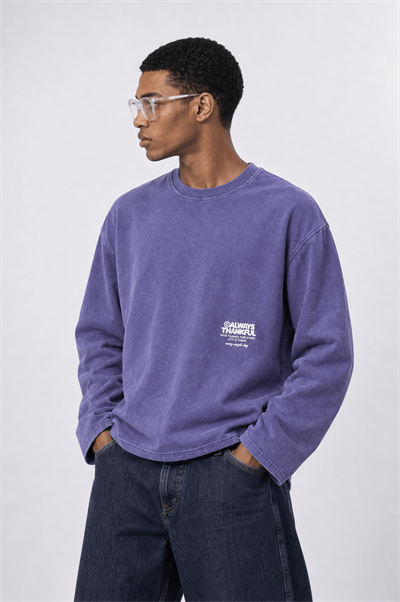 Erkek Always Baskılı Yıkamalı Oversize Long Sleeve Mor