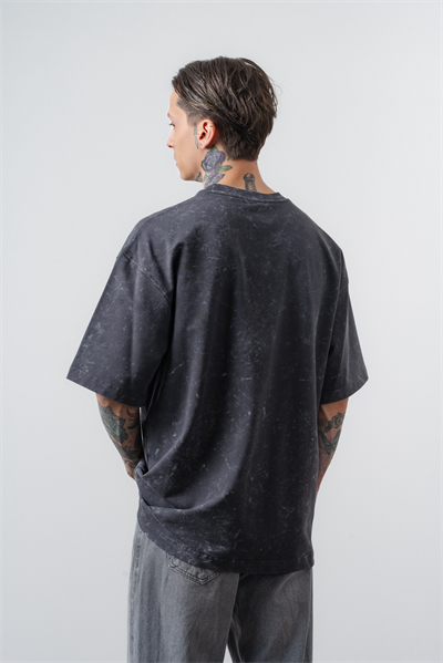 Erkek Archive Nakışlı Yıkamalı Oversize T-Shirt Füme
