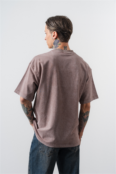 Erkek Archive Nakışlı Yıkamalı Oversize T-Shirt Kahve