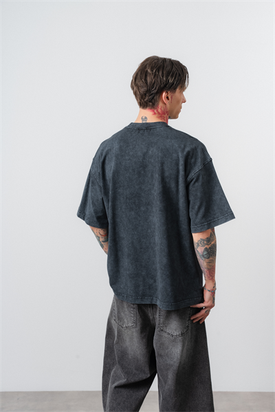 Erkek Archive Nakışlı Yıkamalı Oversize T-Shirt Siyah