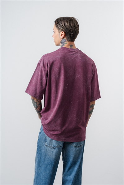 Erkek Archive Nakışlı Yıkamalı Oversize T-Shirt Vişne