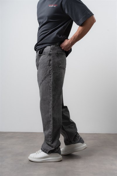 Erkek Asimetrik Dikiş Detaylı Baggy Jean Antrasit