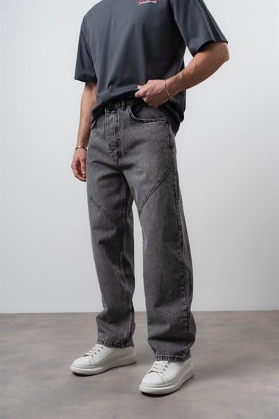 Erkek Asimetrik Dikiş Detaylı Baggy Jean Antrasit