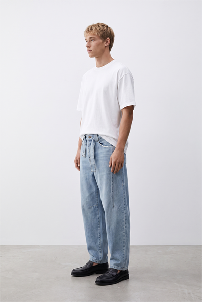 Erkek Barrel Fit Jean Açık Mavi