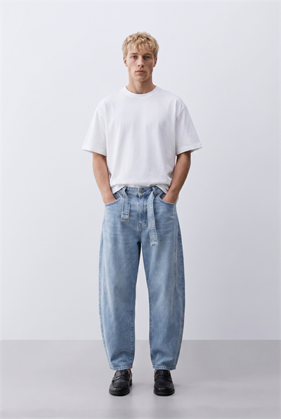 Erkek Barrel Fit Jean Açık Mavi