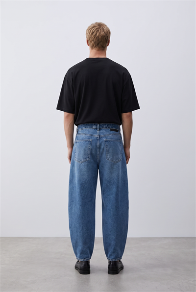 Erkek Barrel Fit Jean Koyu Mavi