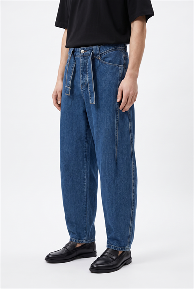 Erkek Barrel Fit Jean Koyu Mavi