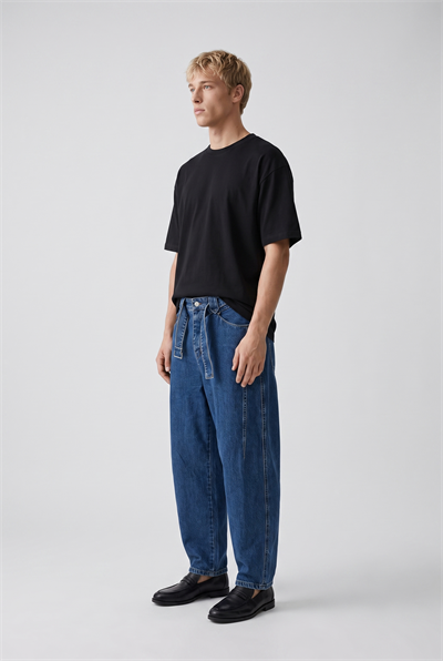 Erkek Barrel Fit Jean Koyu Mavi
