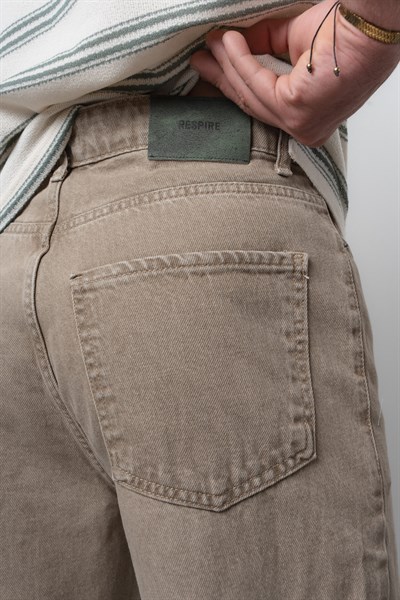 Erkek Washed Basic Baggy Jean Bej