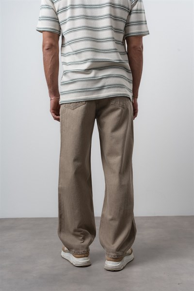 Erkek Washed Basic Baggy Jean Bej