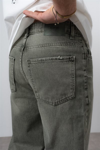 Erkek Washed Basic Baggy Jean Haki