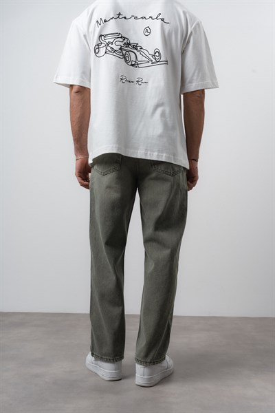 Erkek Washed Basic Baggy Jean Haki