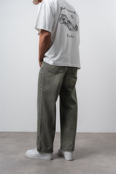 Erkek Washed Basic Baggy Jean Haki