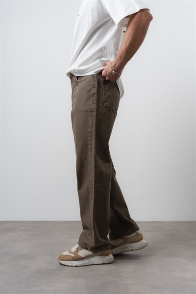 Erkek Washed Basic Baggy Jean Kahve