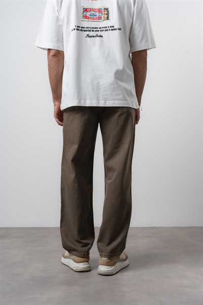 Erkek Washed Basic Baggy Jean Kahve